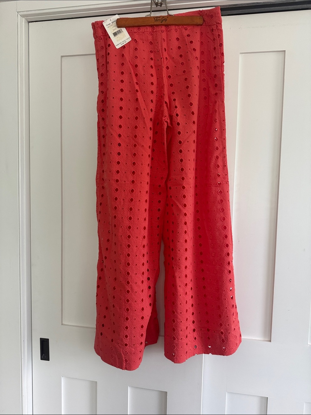 Free People Red Eyelet Wide-Leg Pants